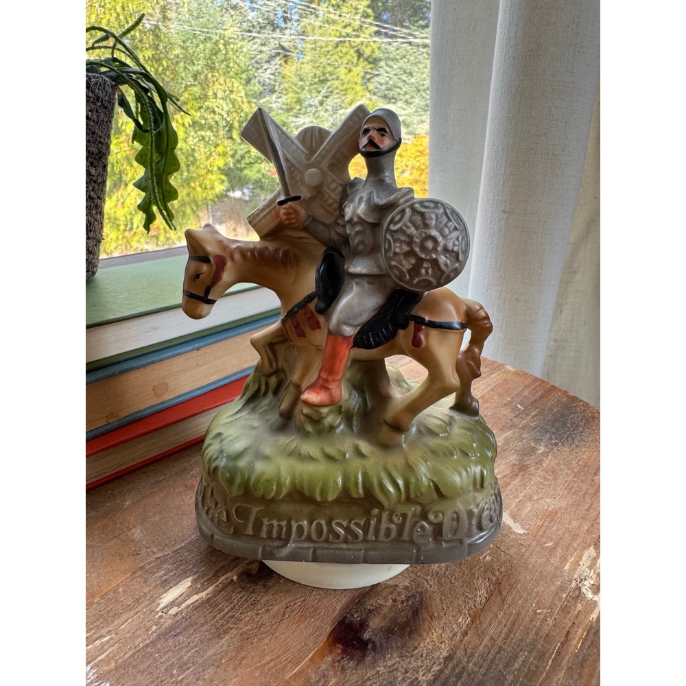 Vintage Don Quixote The Impossible Dream Music Box Windmill Figurine Ceramic